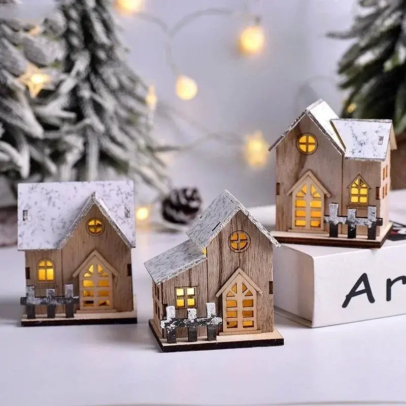 LED Light Mini Log Cabin Model Glowing Christmas Christmas House DIY Holiday Log Cabin Decorations Childrens New Year Gift