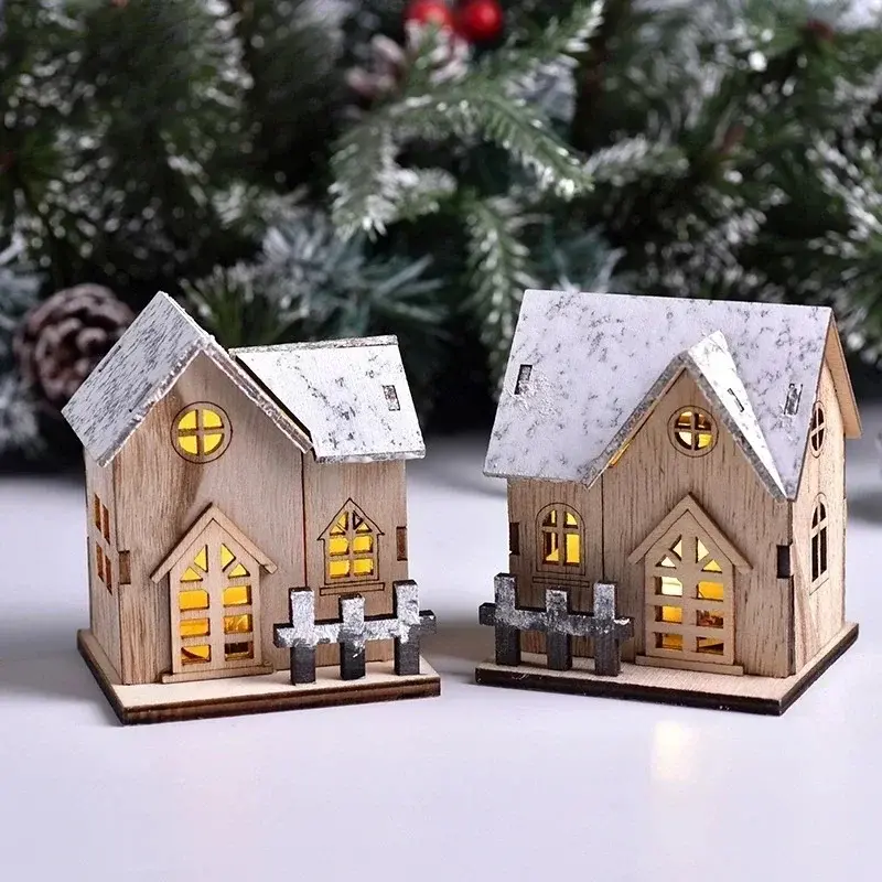 LED Light Mini Log Cabin Model Glowing Christmas Christmas House DIY Holiday Log Cabin Decorations Childrens New Year Gift