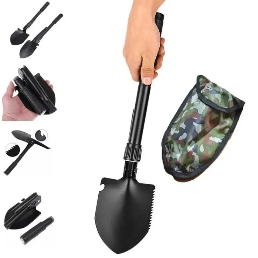 Outdoor Camping Shovel 4-in-1 Multi-purpose Military Portable Folding Survival Camping Spade Portable Garden Weeding Camp Tools