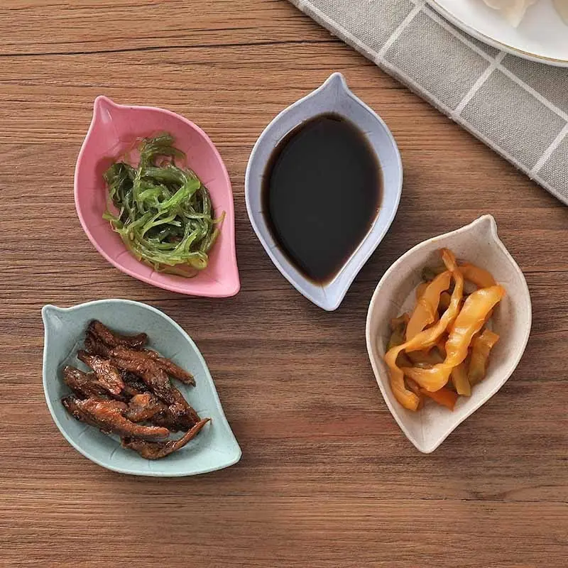 New Nordic Style Leaf Small Plate Food Grade Wheat Straw Seasoning Plate Kitchen Vinegar Bowls Soy Sauce Plates Snack Plates