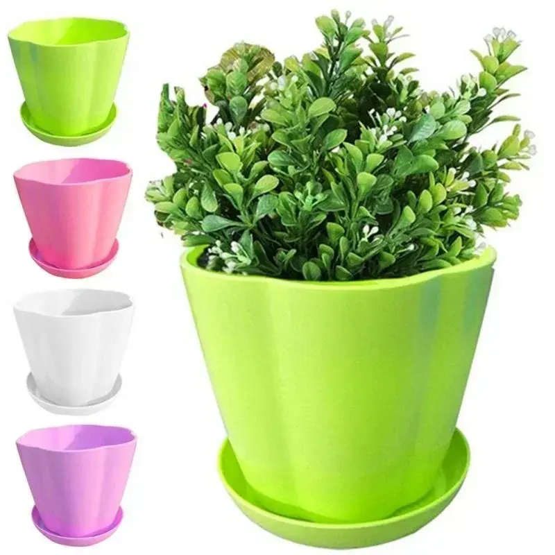 For Succulent Plants  (Random Color) 3 kinds of Sizes Flower Pots and Trays Plastic Pots Creative Small Pots
