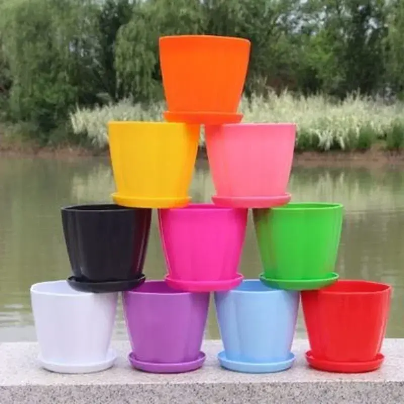 For Succulent Plants  (Random Color) 3 kinds of Sizes Flower Pots and Trays Plastic Pots Creative Small Pots