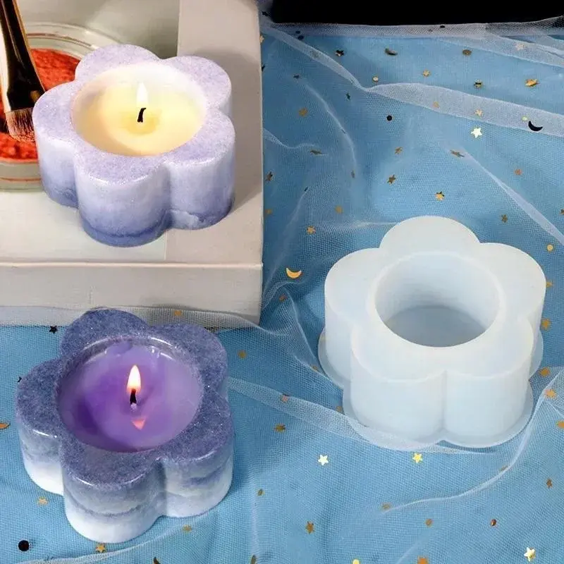 Handmade Diy Candlestick Mold Creative Flower Shape Silicone Plaster Candle Container Moulds Home Desk Aromatherapy Decoration