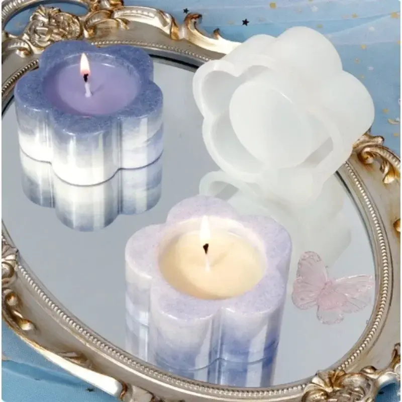Handmade Diy Candlestick Mold Creative Flower Shape Silicone Plaster Candle Container Moulds Home Desk Aromatherapy Decoration
