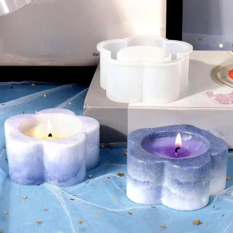 Handmade Diy Candlestick Mold Creative Flower Shape Silicone Plaster Candle Container Moulds Home Desk Aromatherapy Decoration