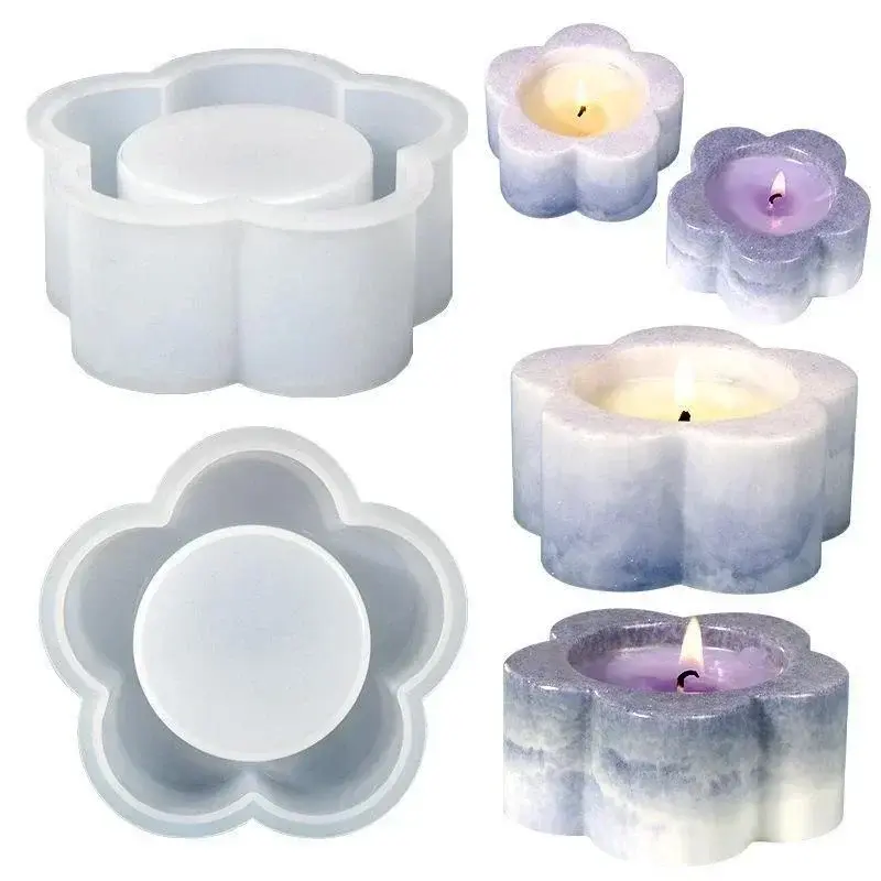 Handmade Diy Candlestick Mold Creative Flower Shape Silicone Plaster Candle Container Moulds Home Desk Aromatherapy Decoration