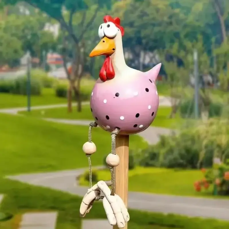 Wooden Stake Decoration Resin Crafts Funny Big Eyed Chicken Statue Long Foot Hen Sculptures Garden Fence Art Supplies