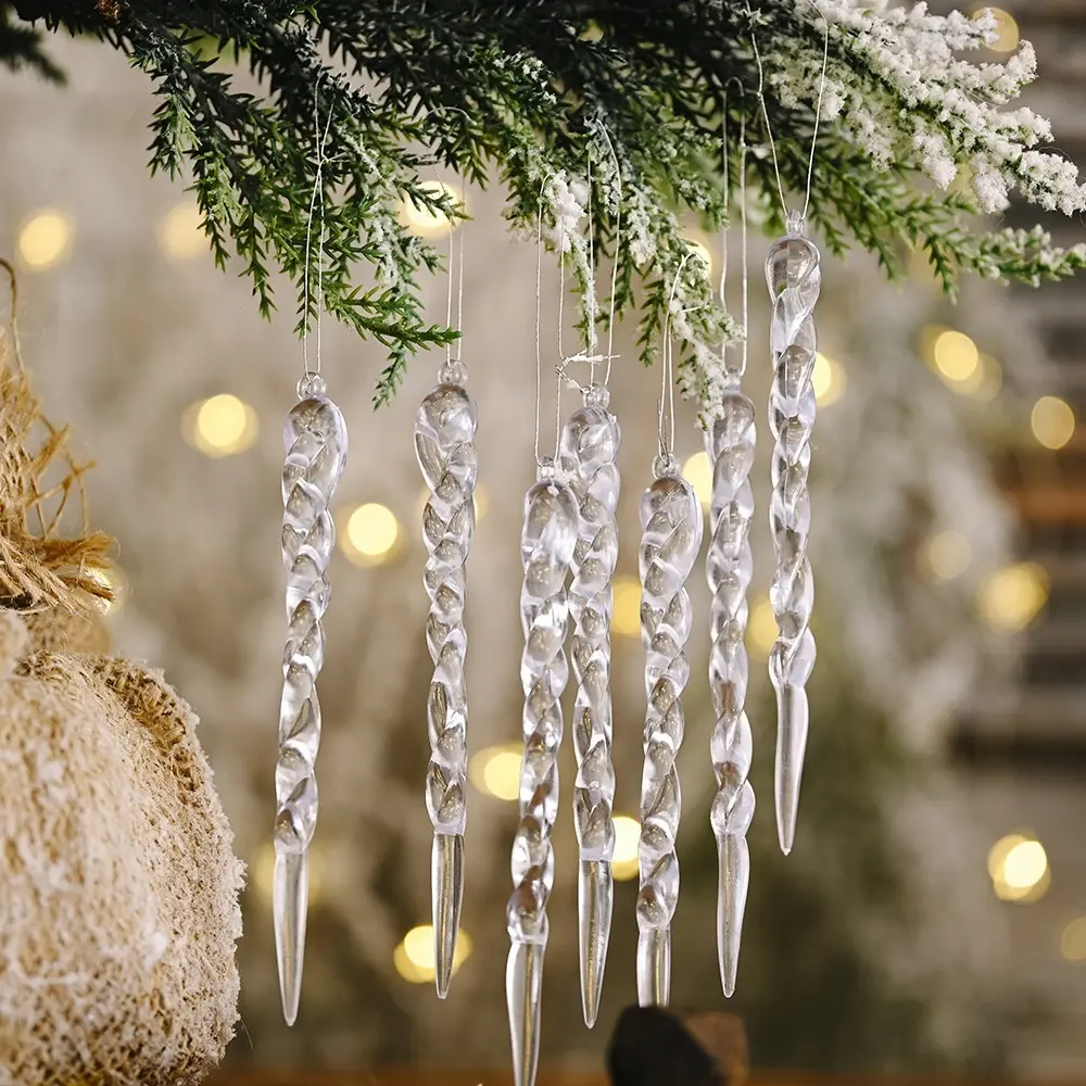 12pcs 13cm Christmas Simulation Ice Xmas Tree Hanging Ornament Fake Icicle Winter Party Christmas New Year Decoration Supplies