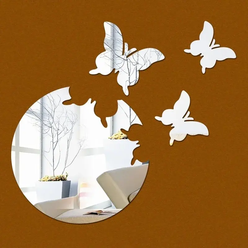 Pretty Butterfly Wall Decoration 4pcs 3D Bathroom Home Ornament Creative Diy Mirror Aesthetic Room Paster Household Accessories
