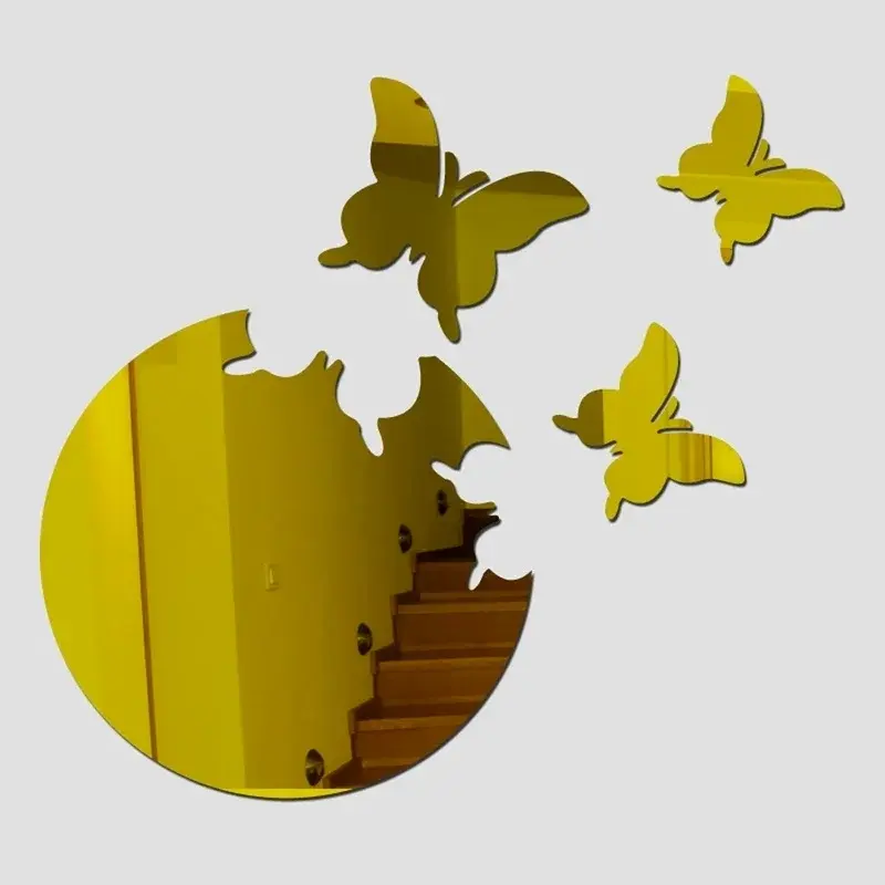 Pretty Butterfly Wall Decoration 4pcs 3D Bathroom Home Ornament Creative Diy Mirror Aesthetic Room Paster Household Accessories