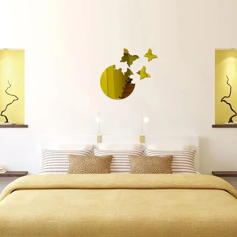 Pretty Butterfly Wall Decoration 4pcs 3D Bathroom Home Ornament Creative Diy Mirror Aesthetic Room Paster Household Accessories