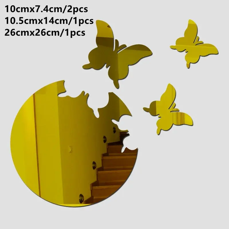 Pretty Butterfly Wall Decoration 4pcs 3D Bathroom Home Ornament Creative Diy Mirror Aesthetic Room Paster Household Accessories