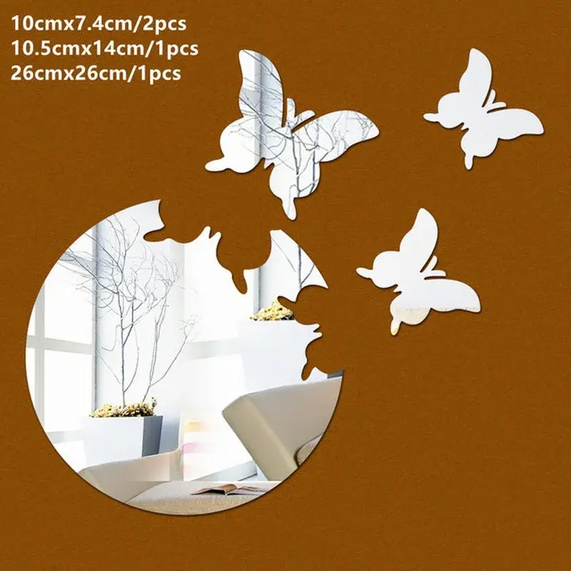 Pretty Butterfly Wall Decoration 4pcs 3D Bathroom Home Ornament Creative Diy Mirror Aesthetic Room Paster Household Accessories