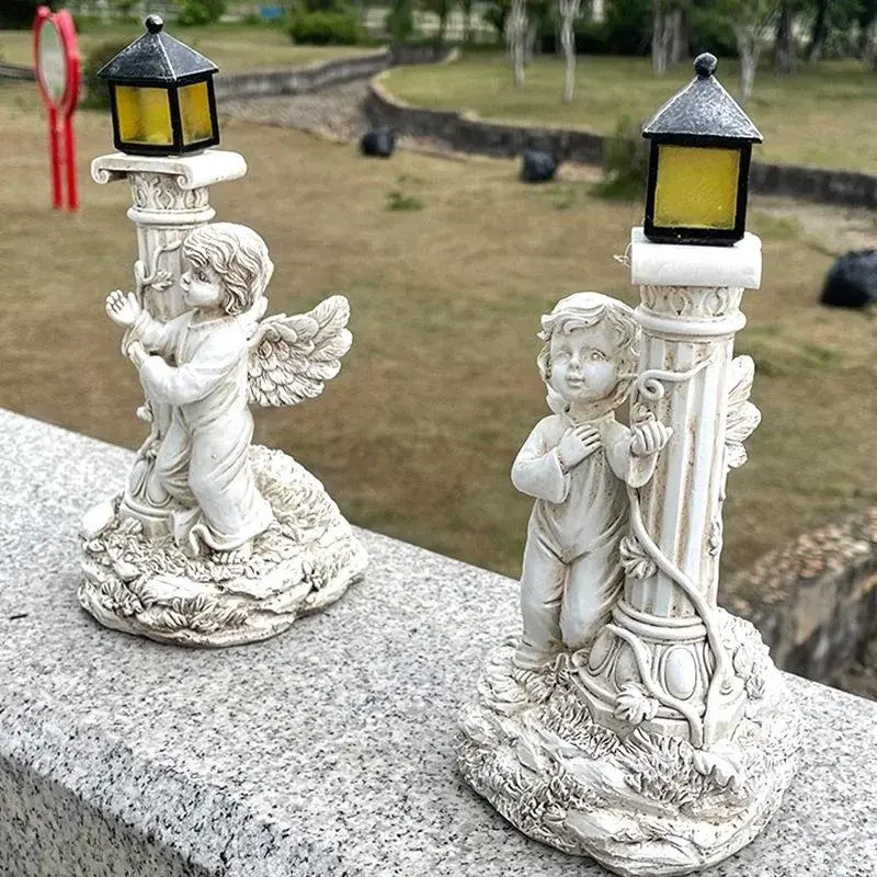 Solar Light European Roman Column Angel Sculpture Outdoor Garden Courtyard Home Decoration Resin Crafts Home Decorations