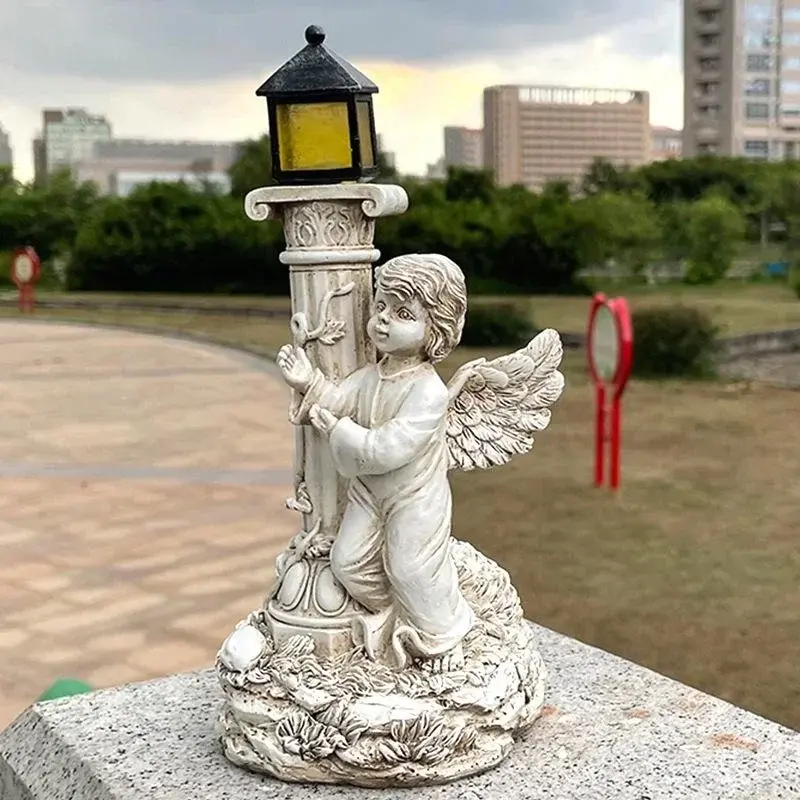 Solar Light European Roman Column Angel Sculpture Outdoor Garden Courtyard Home Decoration Resin Crafts Home Decorations