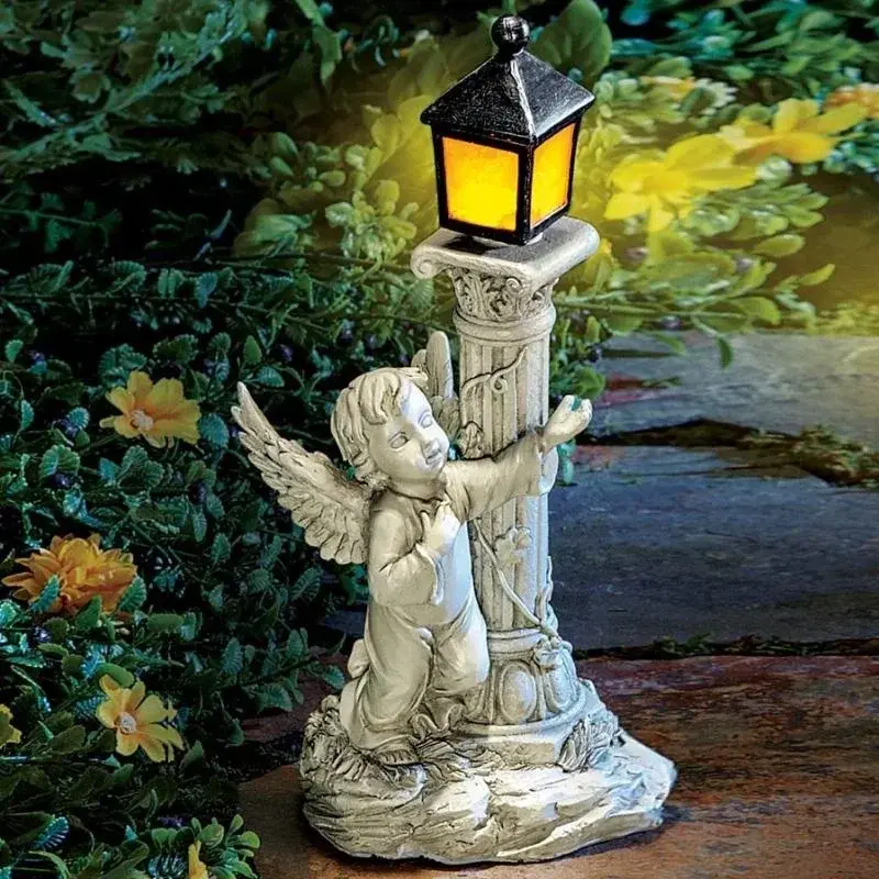 Solar Light European Roman Column Angel Sculpture Outdoor Garden Courtyard Home Decoration Resin Crafts Home Decorations