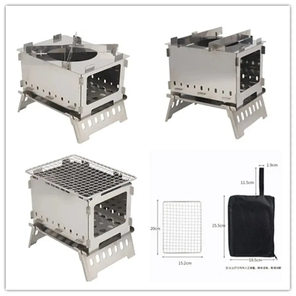 Portable Camping Tent Stove Outdoor Wood Fire Heater Quick Assembly Backpacking Hiking Stainless Steel Burning Stove Camping