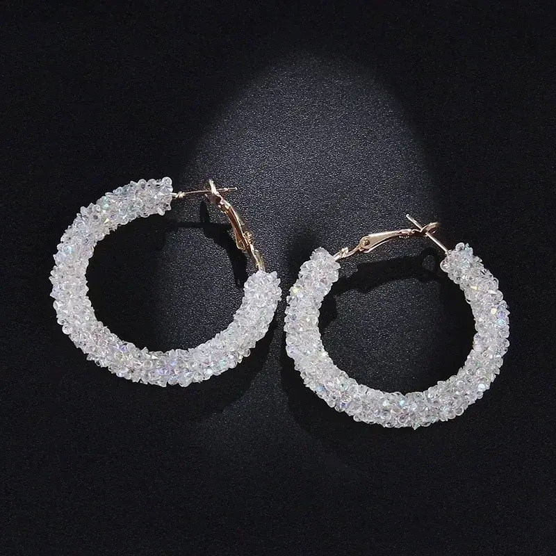 Fashionable Charming Personalized Crystal Hoop Earrings Geometric Round Shiny Rhinestone Jewelry Accessories Creative Lady Gifts