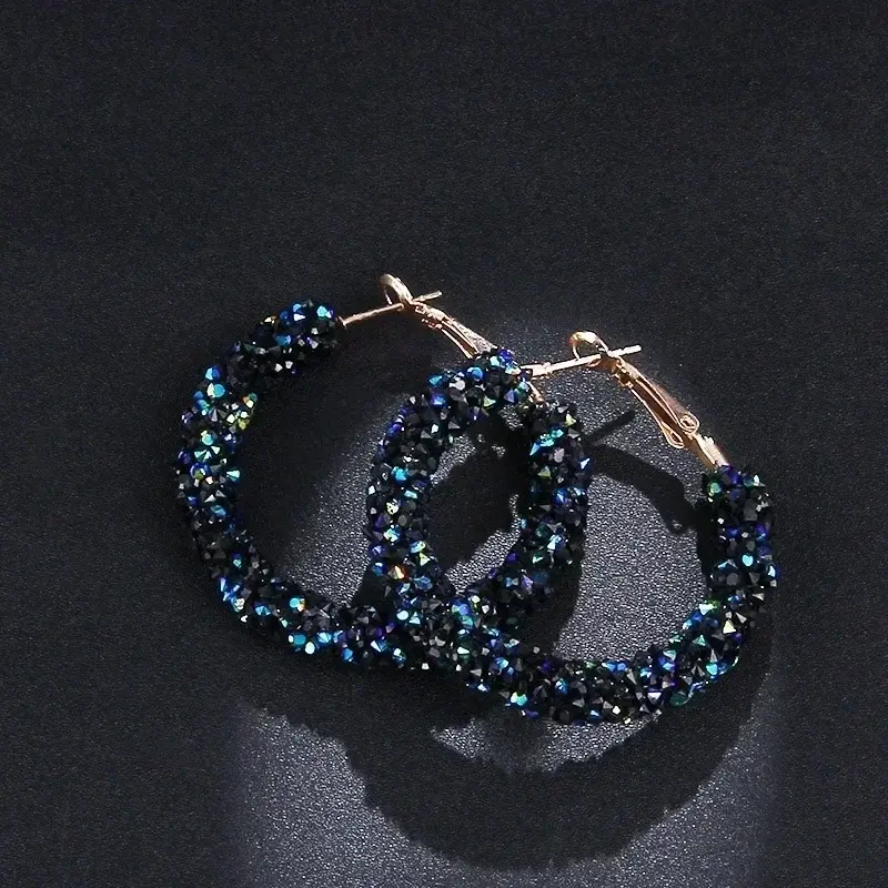 Fashionable Charming Personalized Crystal Hoop Earrings Geometric Round Shiny Rhinestone Jewelry Accessories Creative Lady Gifts