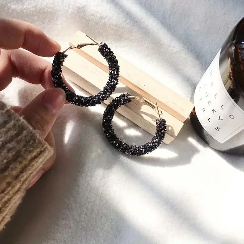 Fashionable Charming Personalized Crystal Hoop Earrings Geometric Round Shiny Rhinestone Jewelry Accessories Creative Lady Gifts