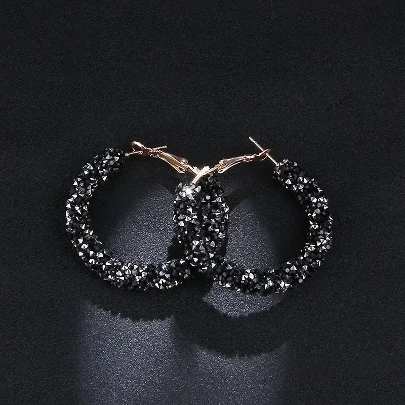 Fashionable Charming Personalized Crystal Hoop Earrings Geometric Round Shiny Rhinestone Jewelry Accessories Creative Lady Gifts