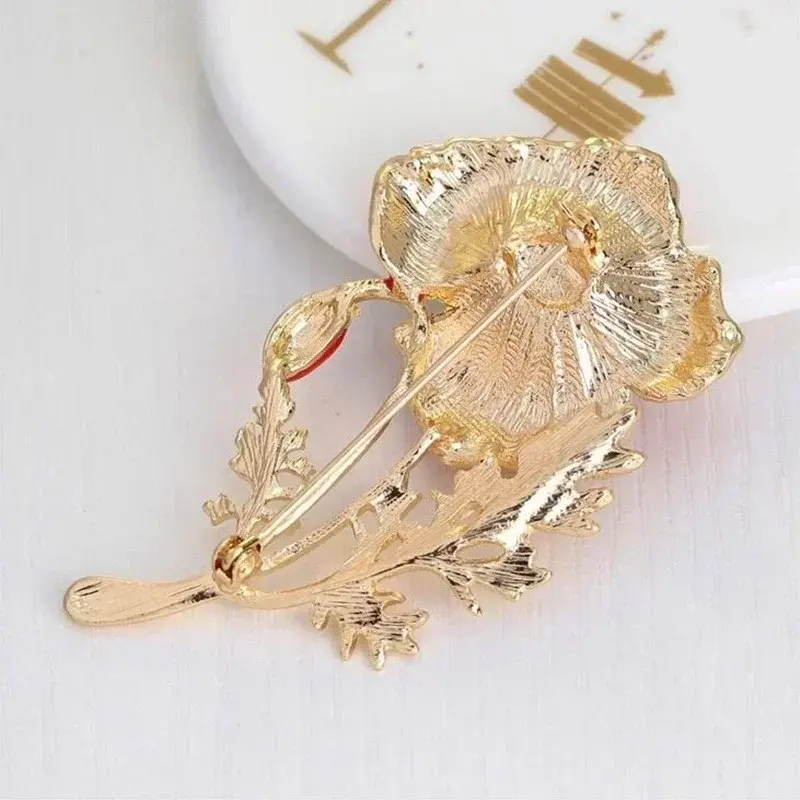New Women Summer Fashion Red Flower Pearl Peony Brooches Corsage Jewelry Luxury Temperament Mother's Day Gift Fashion Accessory