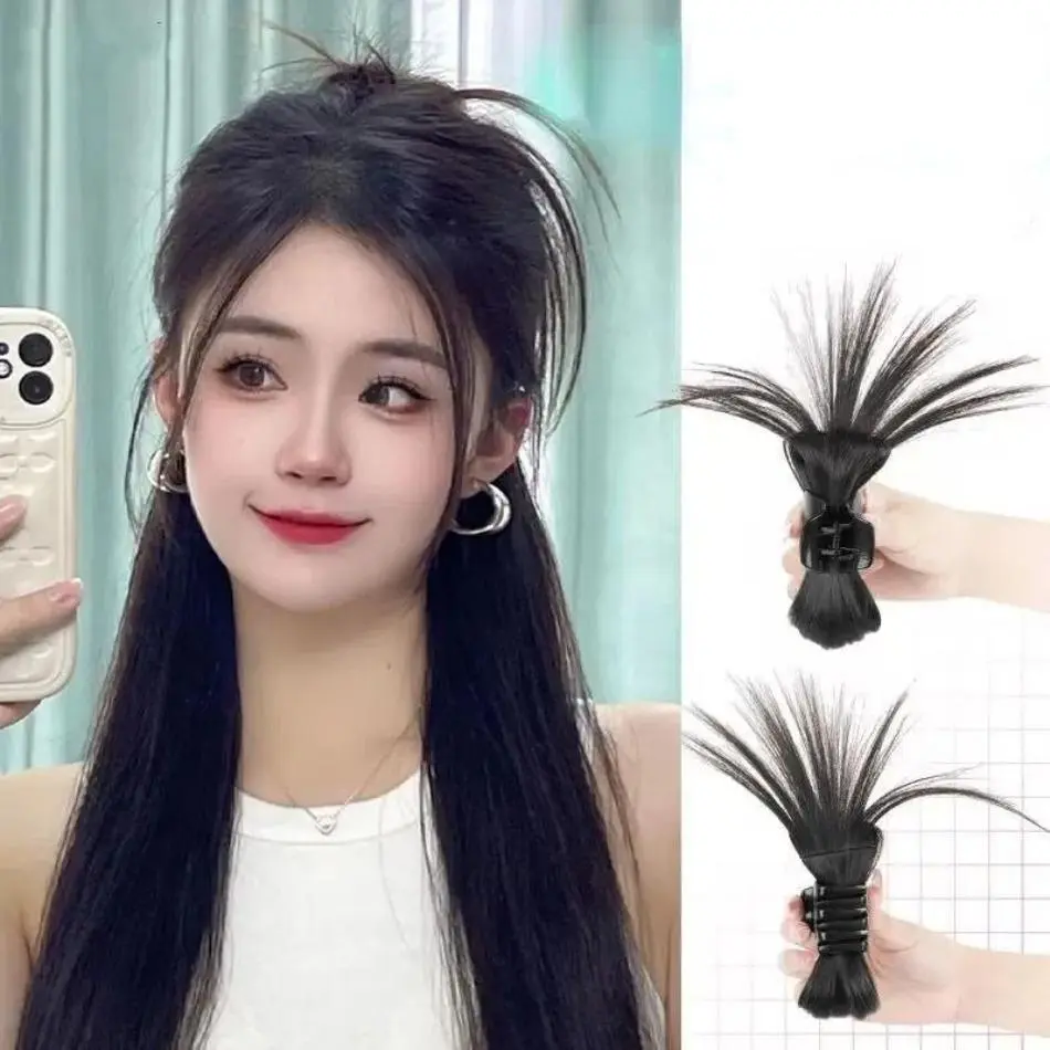1 Pcs 25 CM Claw Updo Chicken Feather Shuttlecock Head Hairpiece Synthetic Hair Extension Straight Bun