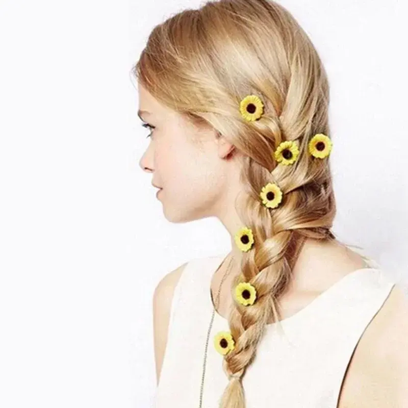 Pretty 5Pcs Fashion Yellow Flower Hair Pin Clip U-shaped Hair Clip Sunflower Bridal Wedding Hair Jewelry Accessory Holiday Party