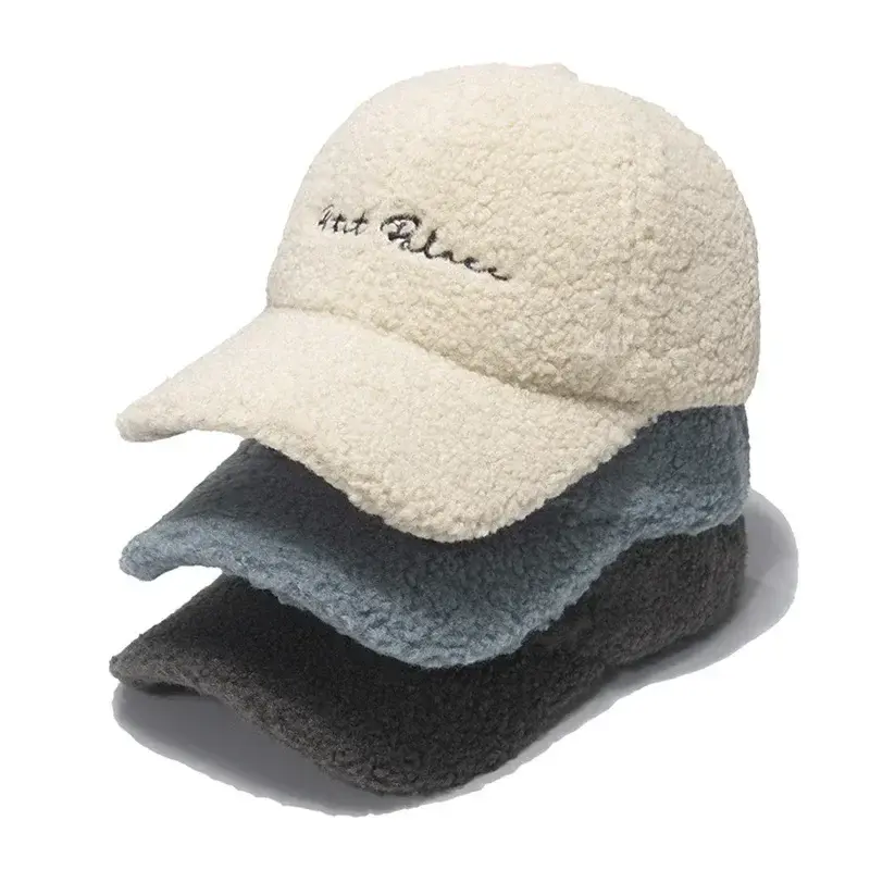 New Fashion Design Lamb Fur Hats Lady Autumn Winter Korean Version Letter Warm Visor Cap Plush Baseball Caps Winter Baseball Cap