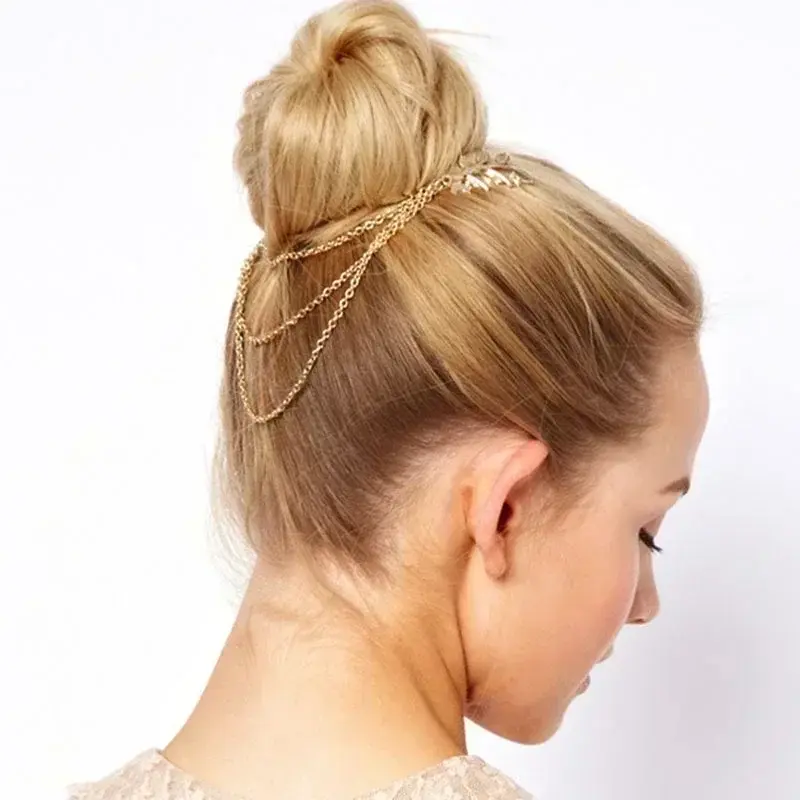 Fashion Sliver Jewelry Tassel Leaf Comb Cuff Chain Hair Clip Headwear Ladies Headband Jewelry Accessories Girl Brithday Gifts