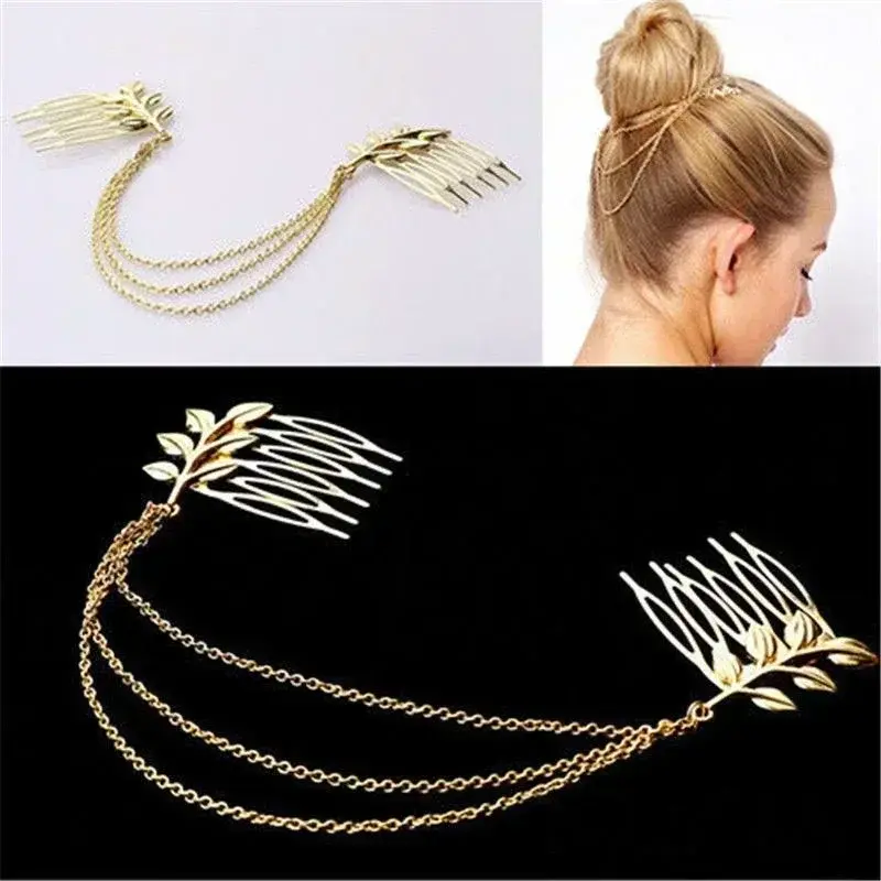 Fashion Sliver Jewelry Tassel Leaf Comb Cuff Chain Hair Clip Headwear Ladies Headband Jewelry Accessories Girl Brithday Gifts