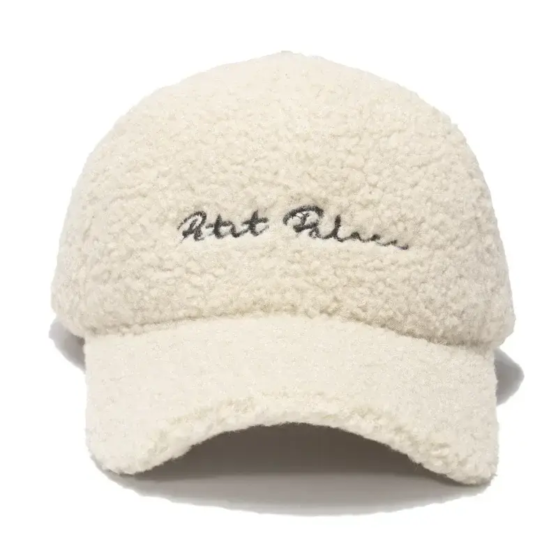 New Fashion Design Lamb Fur Hats Lady Autumn Winter Korean Version Letter Warm Visor Cap Plush Baseball Caps Winter Baseball Cap