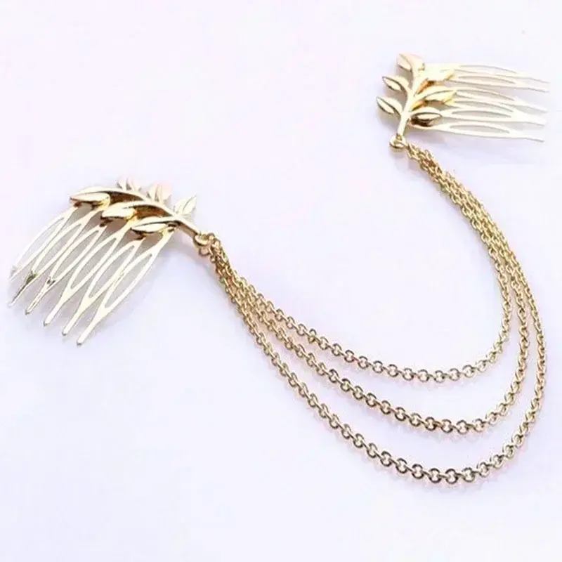 Fashion Sliver Jewelry Tassel Leaf Comb Cuff Chain Hair Clip Headwear Ladies Headband Jewelry Accessories Girl Brithday Gifts