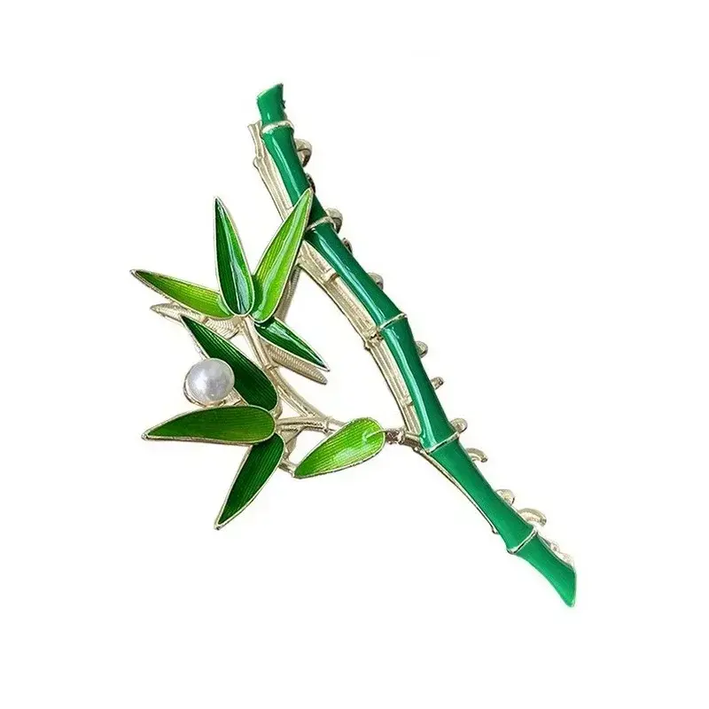 Creative China Style Retro Fresh Green Bamboo Fashionable Pearl Metal Hair Clip Personalized Niche Design Women Styling Headwear