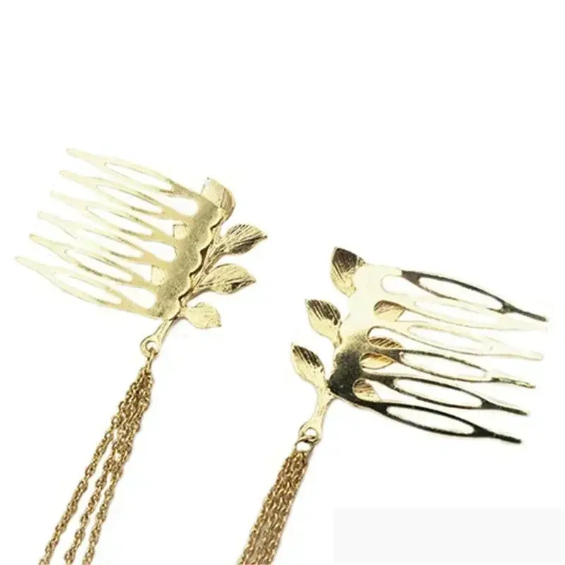 Fashion Sliver Jewelry Tassel Leaf Comb Cuff Chain Hair Clip Headwear Ladies Headband Jewelry Accessories Girl Brithday Gifts