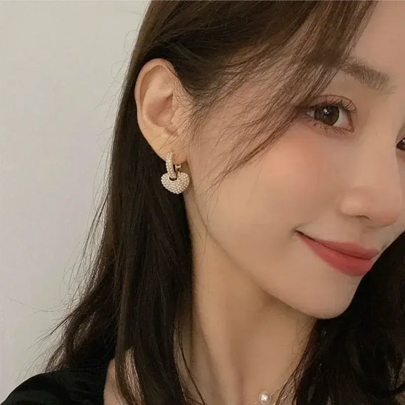 Fashion Elegant Pearl Peach Heart Love Dangle Earrings Korean Fashion Sweet Geometric Earring Girls Wedding Party Jewelry Gifts