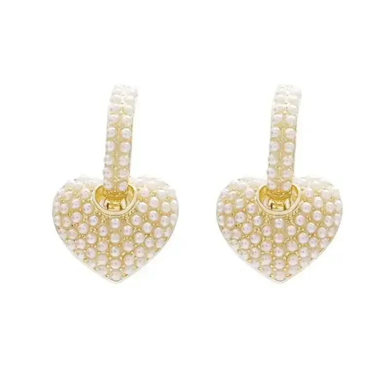 Fashion Elegant Pearl Peach Heart Love Dangle Earrings Korean Fashion Sweet Geometric Earring Girls Wedding Party Jewelry Gifts