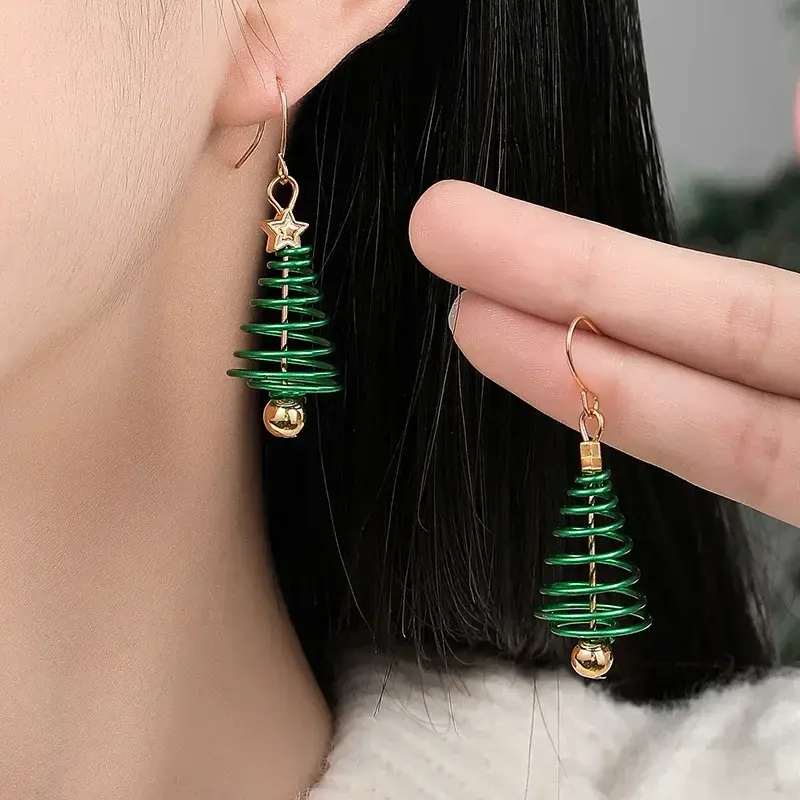 Gold Plated Women Party Earrings Jewelry Gift Fashion Cartoon Christmas Tree Earrings Pendant Fashion Accessories Women