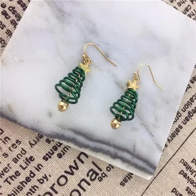 Gold Plated Women Party Earrings Jewelry Gift Fashion Cartoon Christmas Tree Earrings Pendant Fashion Accessories Women