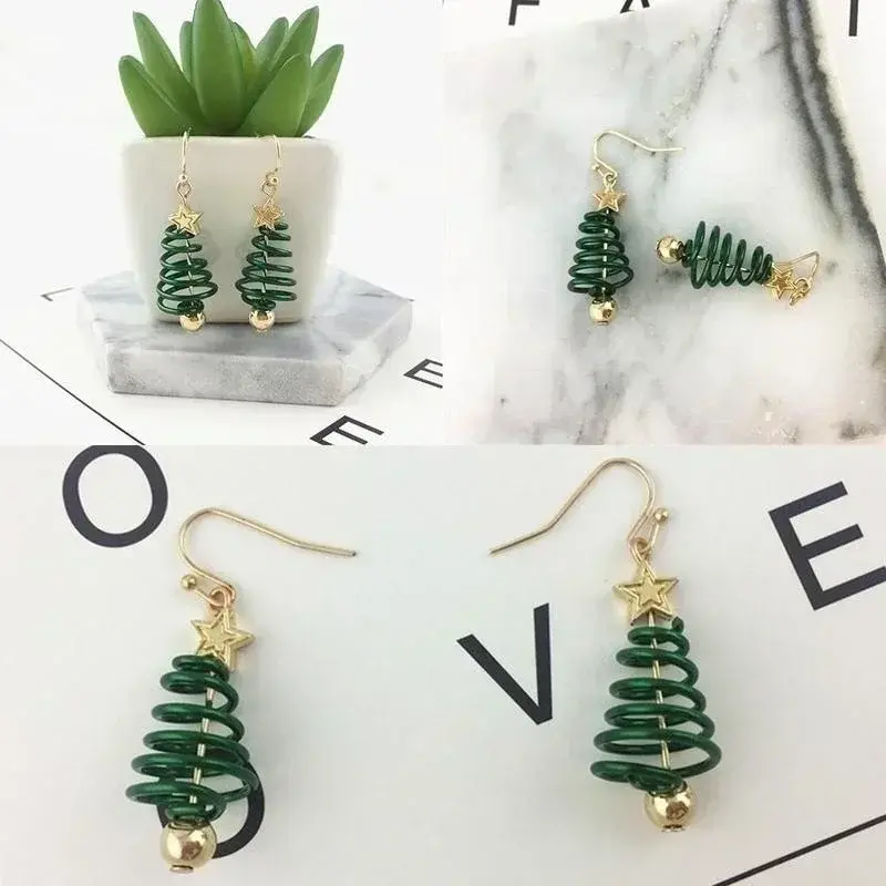 Gold Plated Women Party Earrings Jewelry Gift Fashion Cartoon Christmas Tree Earrings Pendant Fashion Accessories Women