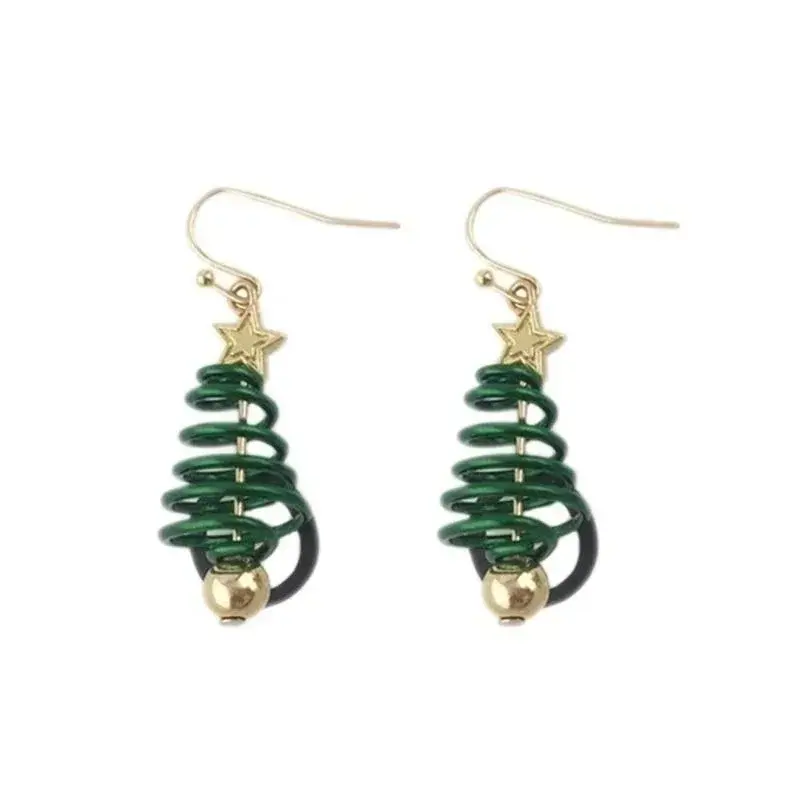 Gold Plated Women Party Earrings Jewelry Gift Fashion Cartoon Christmas Tree Earrings Pendant Fashion Accessories Women