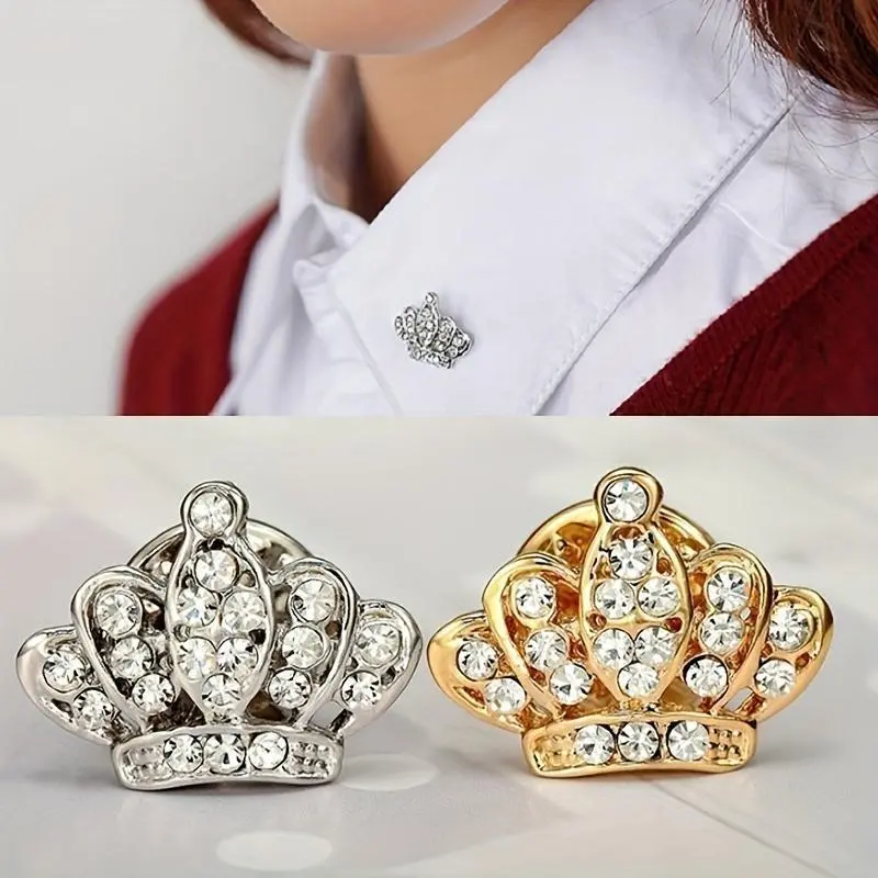 1 Pcs 2025 Hot Sale Pretty Unisex Women Men Crown Brooch Rhinestones Crystal Breastpin Collar Pin Jewelry Gifts 2 Colors