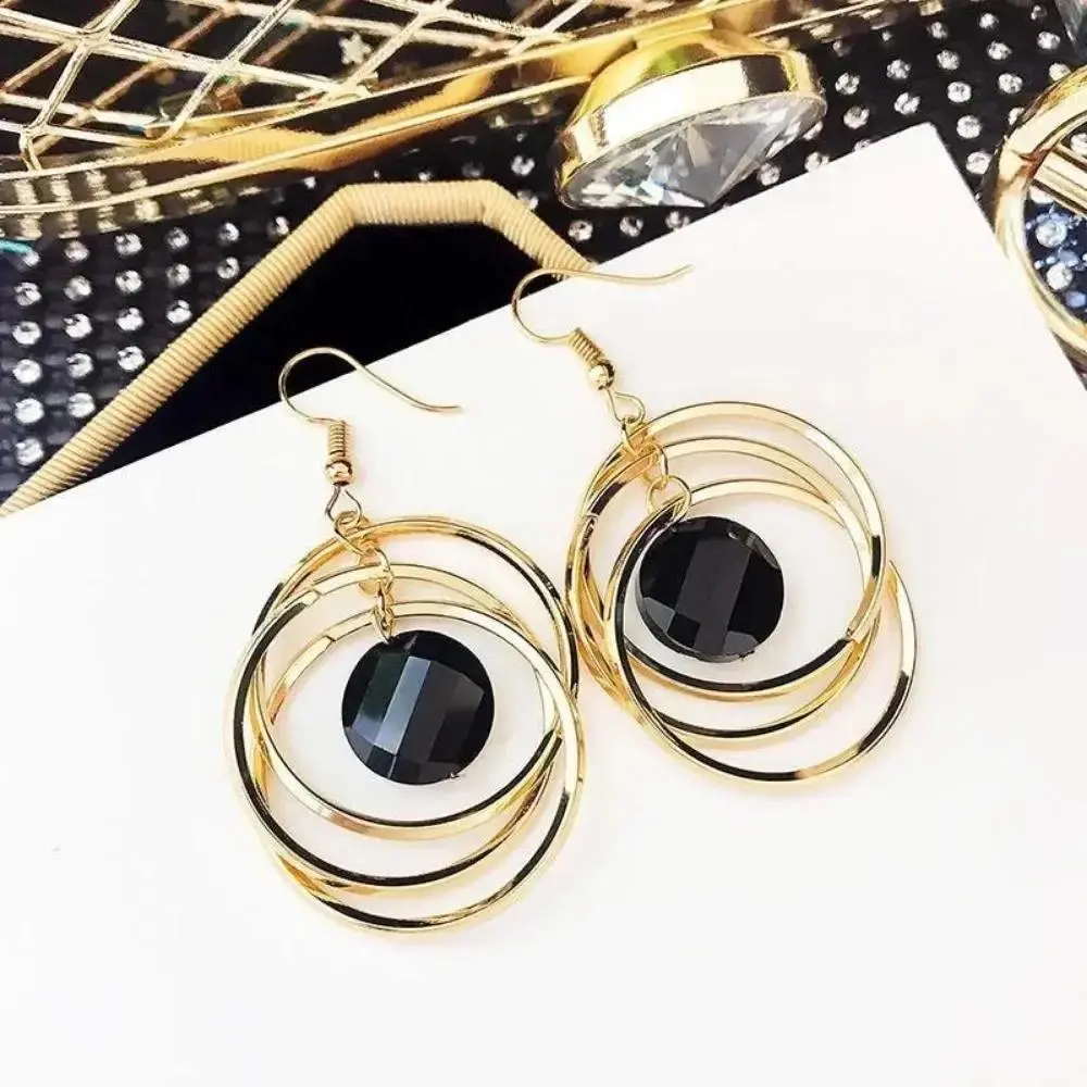 Summer Fashion Multicolor Three Circles Popular Gold Women Jewelry Cute Colorful Drop Earrings Accessorie Girl Jewelry Gifts