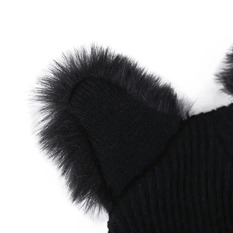 Womens Warm Winter Hat Wool Knitted Cat Ear Faux Mink Hat Skull Fur Pom Pom  Womens Beanie Hat for Women