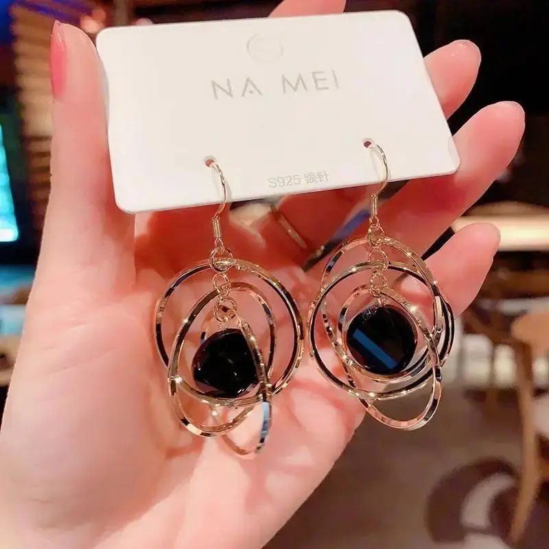 Summer Fashion Multicolor Three Circles Popular Gold Women Jewelry Cute Colorful Drop Earrings Accessorie Girl Jewelry Gifts