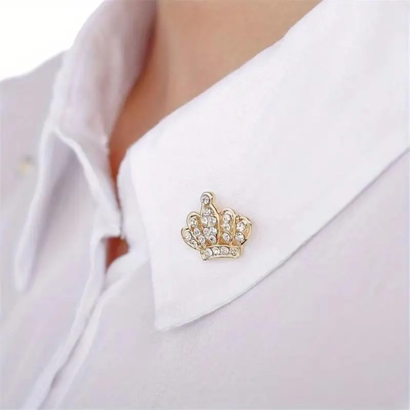 1 Pcs 2025 Hot Sale Pretty Unisex Women Men Crown Brooch Rhinestones Crystal Breastpin Collar Pin Jewelry Gifts 2 Colors