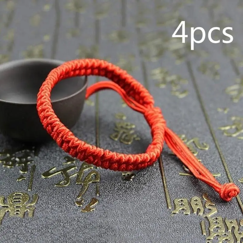 4Pcs Chinese Lucky Red String Bracelet Good Fortune Success Protection Personal Woven Bracelet Pretty Suit Give Kinsfolk Gifts