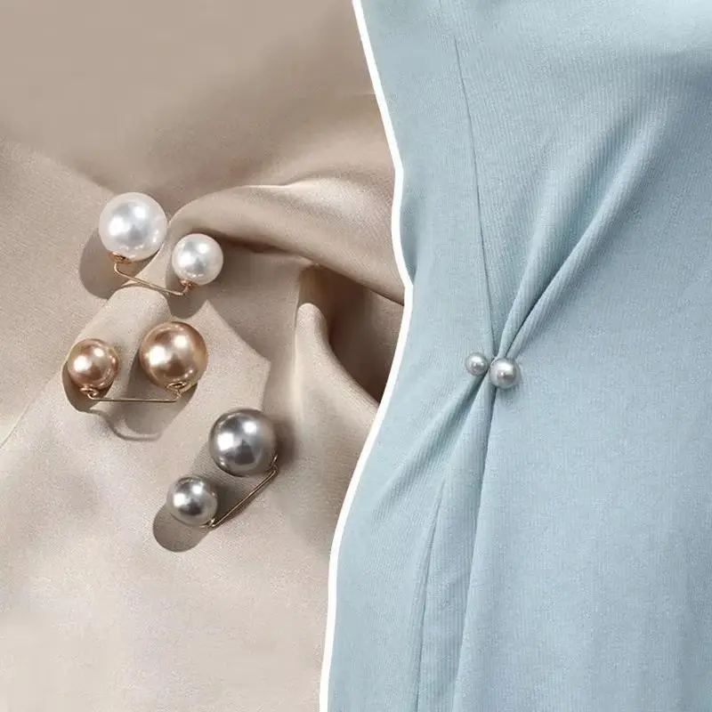 3Pcs/set Double Pearl Brooches Metal Lapel Pin Brooch Pins Sweater Shirt Cardigan Brooch Women Pretty Tightening Waistband Pin