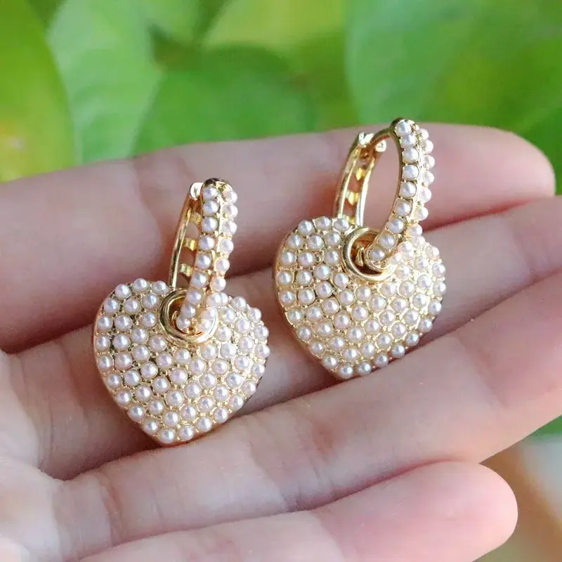 Fashion Light Luxury Creative Geometry Love Round Pearl Earrings Simple Sweet Ins Style Multiple Earrings Gift Ear Accessories
