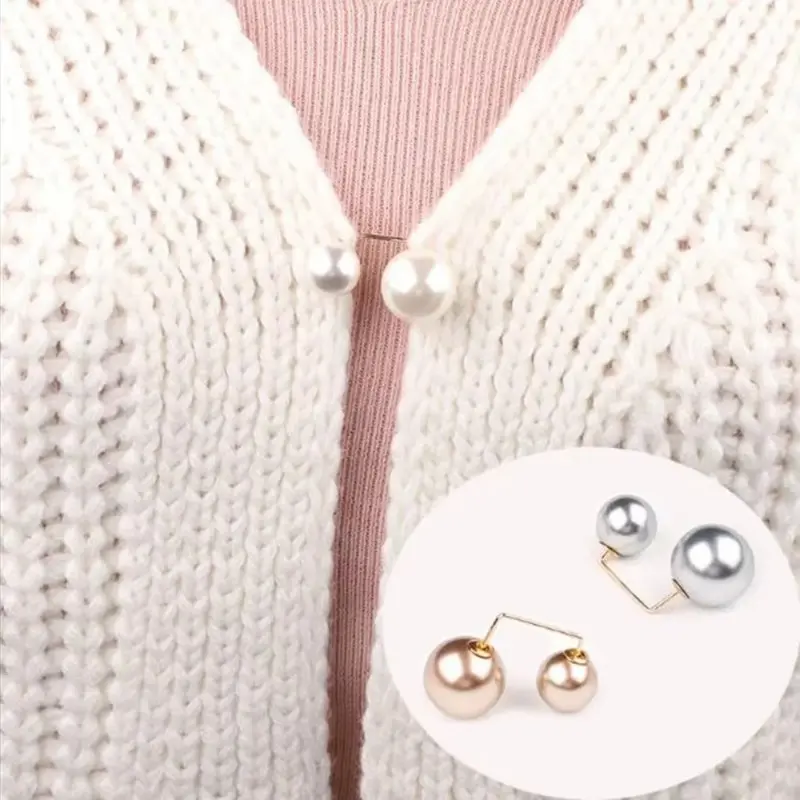 3Pcs/set Double Pearl Brooches Metal Lapel Pin Brooch Pins Sweater Shirt Cardigan Brooch Women Pretty Tightening Waistband Pin